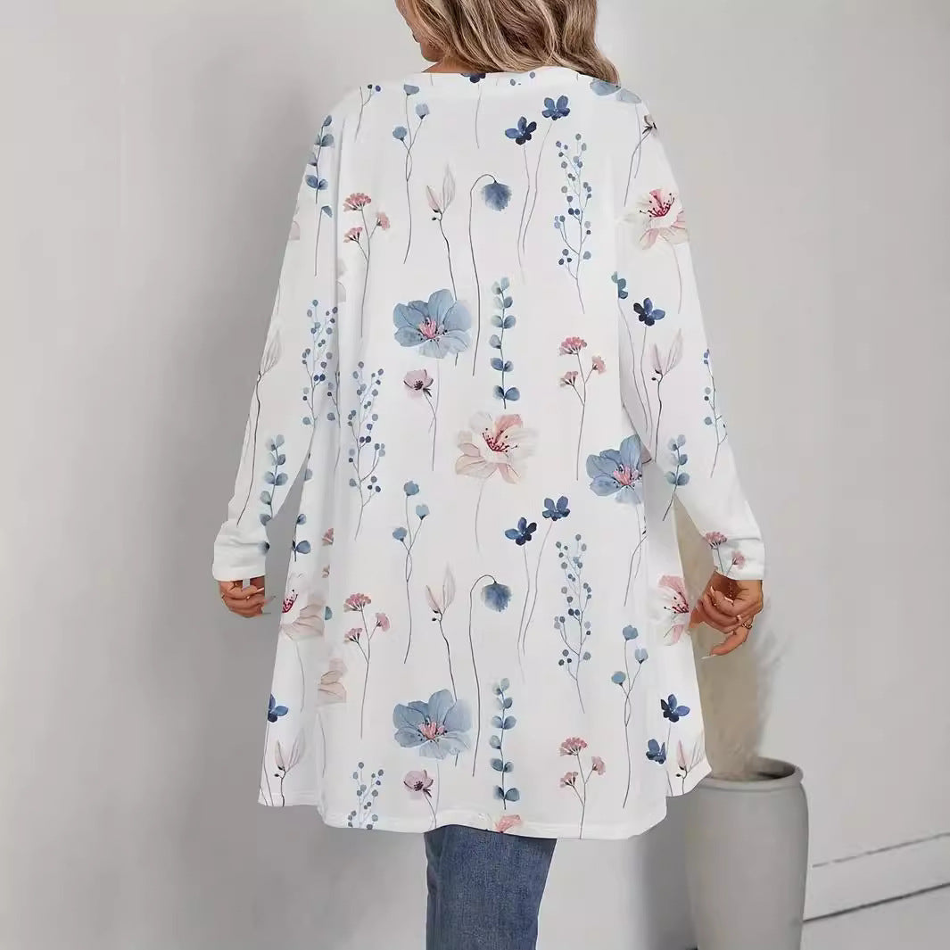 Damen Blütenmotiv Cardigan mit weitem Schnitt EB