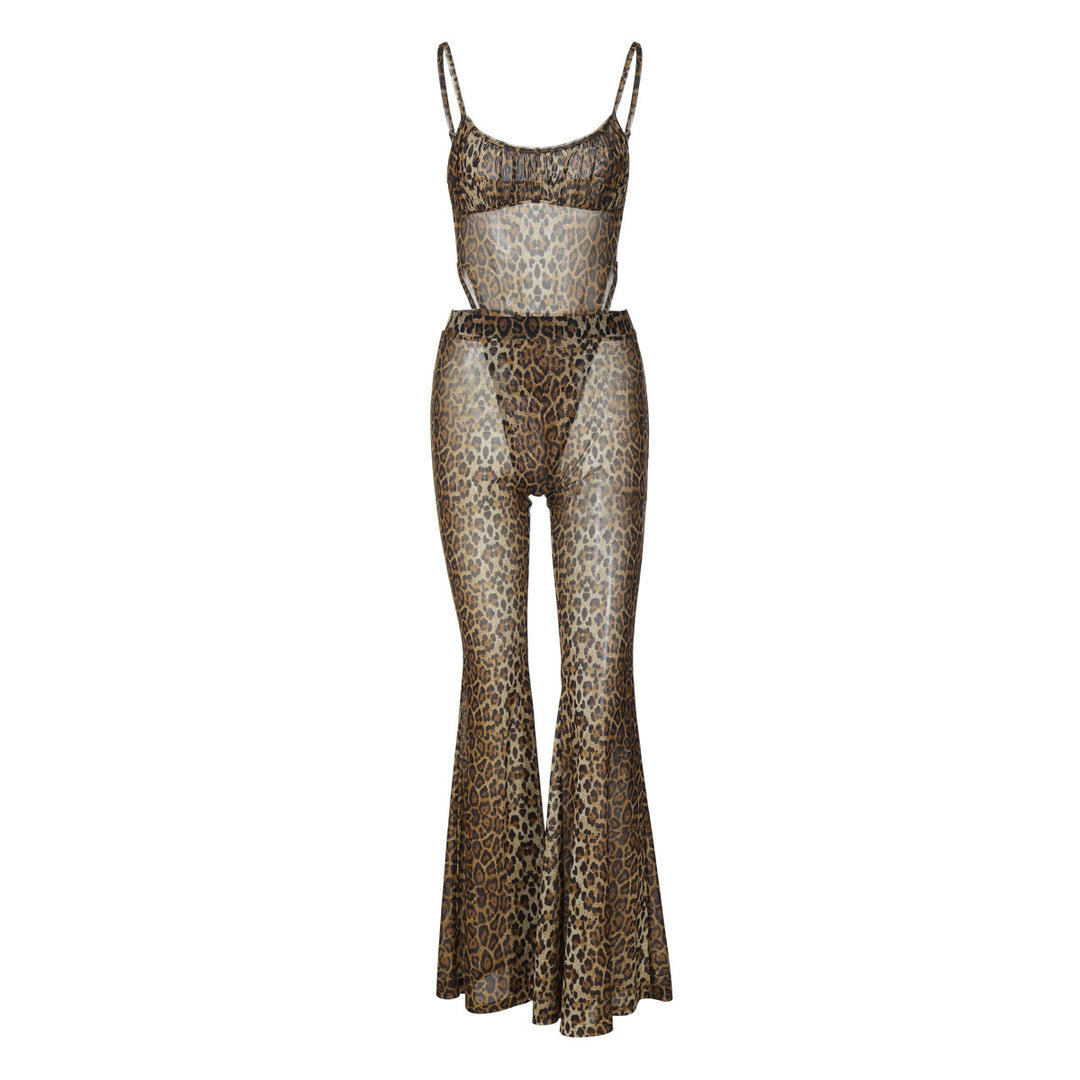 Damen Transparente Leopardenmuster Jumpsuit EB