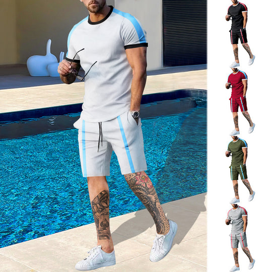 Herren Sportliches Kurzarm- und Shorts-Set mit Kontraststreifen EB