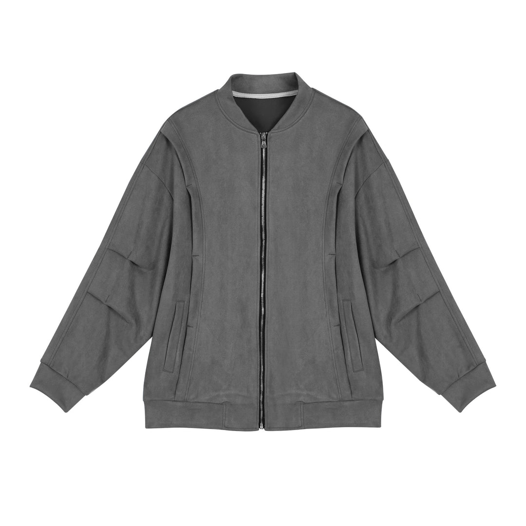 Damen stylische Oversize-Jacke aus weichem Kunstleder mit praktischen Taschen und durchgehendem Reißverschluss EB
