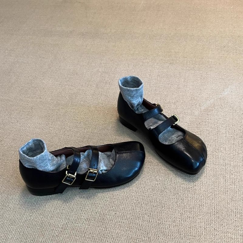 Damen elegante Ballerinas mit doppeltem Schnallenverschluss und veganer Lederoberfläche EB