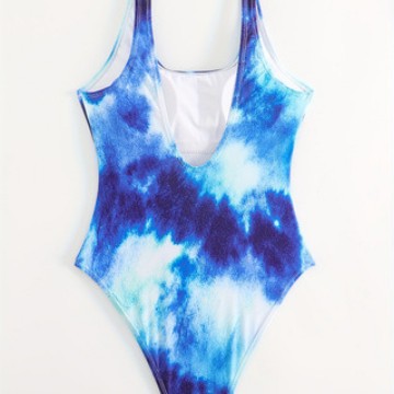 Damen Einteiliger sportlicher Badeanzug mit modischem Tie-Dye-Design EB