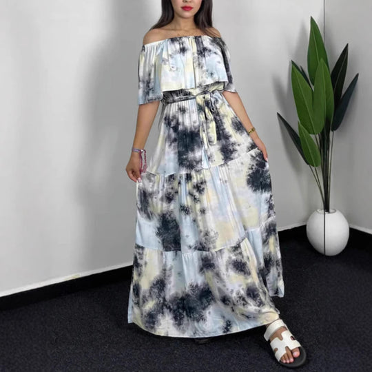 Damen Maxikleid mit Off-Shoulder-Design und geschmackvollem Bindegürtel EB