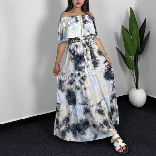 Damen Maxikleid mit Off-Shoulder-Design und geschmackvollem Bindegürtel EB