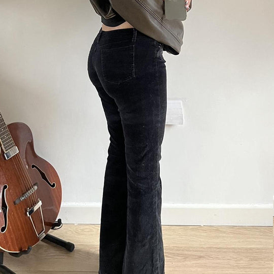 Damen nan ausgestellte Cordhose mit Glitzerstreifen und Blumenstickerei, hoher Bund EB