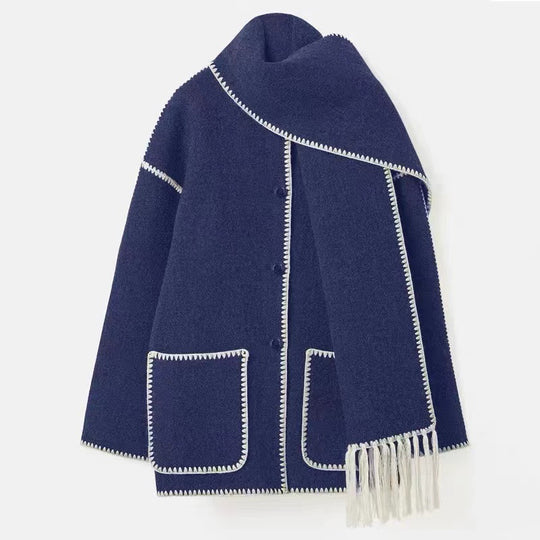 Damen Oversized Strickjacke mit Fransen und Taschen EB
