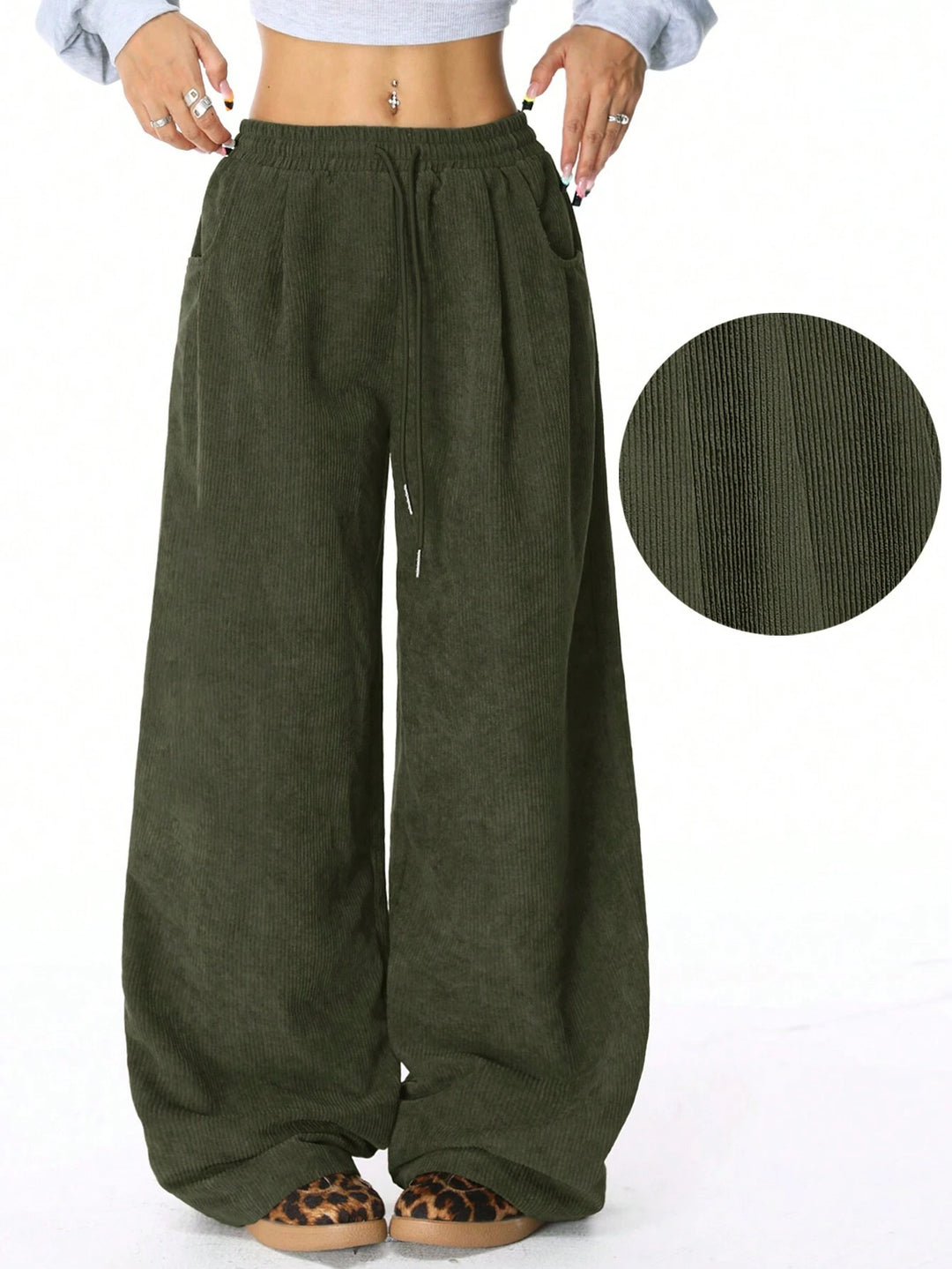 Damen Weite Cord-Hose mit elastischem Bund EB