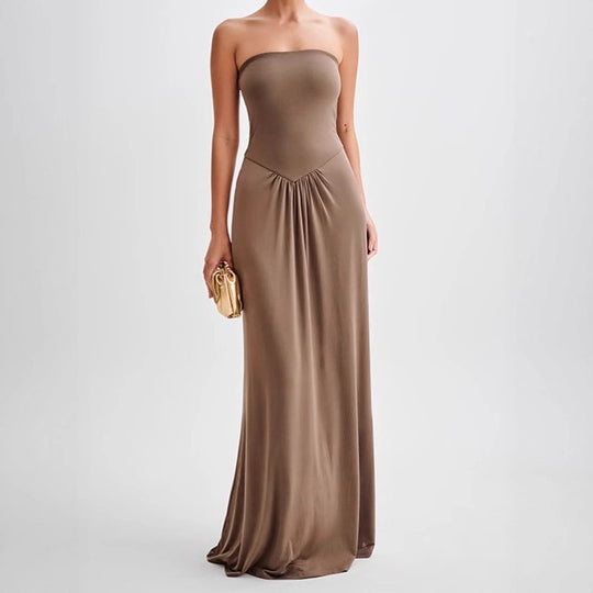 Damen Elegantes trägerloses Maxikleid mit tailliertem Design und Raffungsdetails EB
