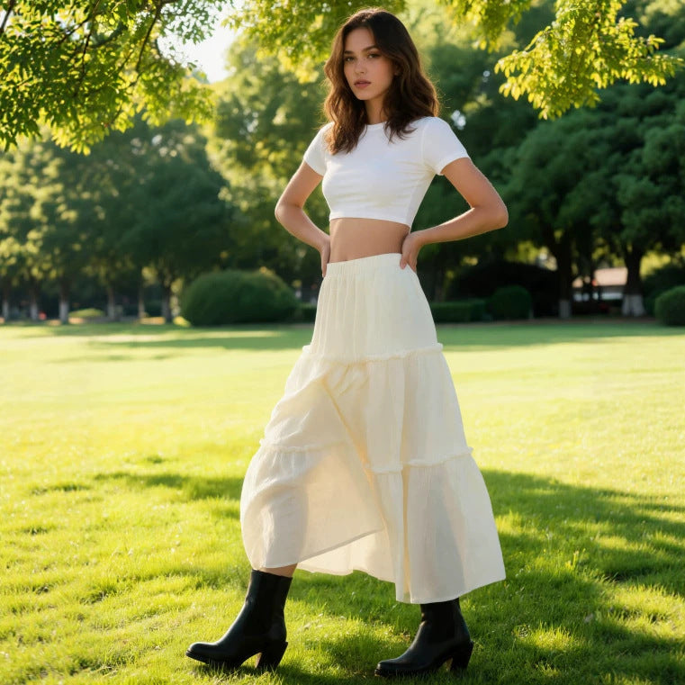 Damen Luftiger Stufenrock mit elastischem Bund und transparenter Chiffon‑Optik EB