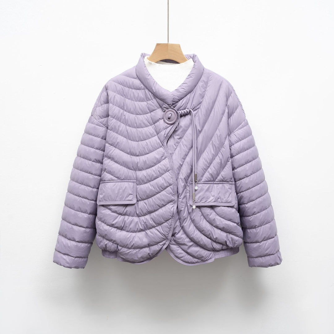 Damen modische Steppjacke mit asymmetrischem Schnitt und praktischen Taschen EB