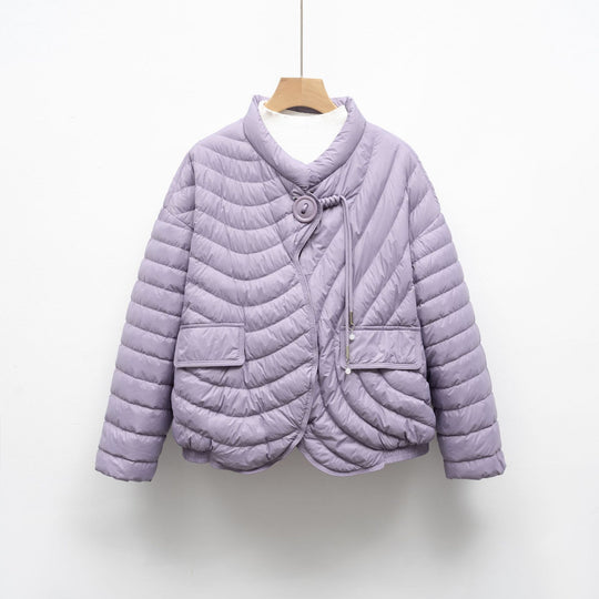 Damen modische Steppjacke mit asymmetrischem Schnitt und praktischen Taschen EB