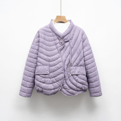 Damen modische Steppjacke mit asymmetrischem Schnitt und praktischen Taschen EB