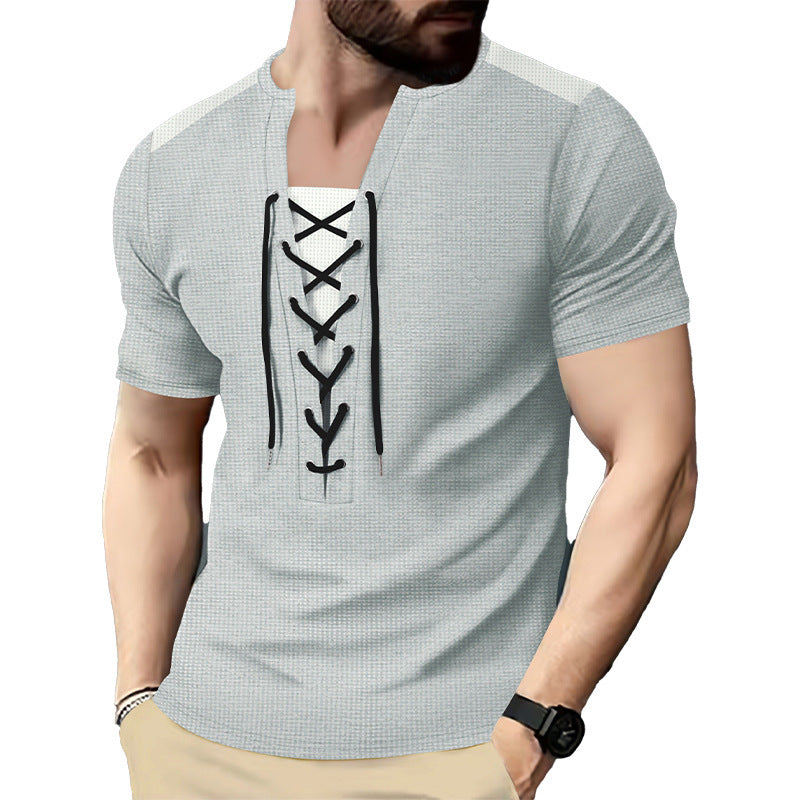 Herren Kurzarm Shirt mit sportlichem Schnürdesign EB