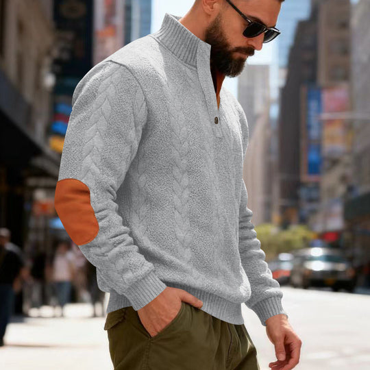 Herren gestrickter Pullover mit Kontrastdetails und modernem Knopfverschluss EB