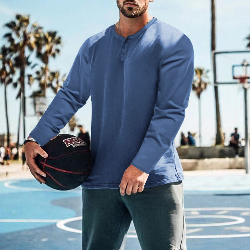 Herren langärmliges Henley-Shirt mit strukturiertem Stoff und praktischen Knopfdetails EB