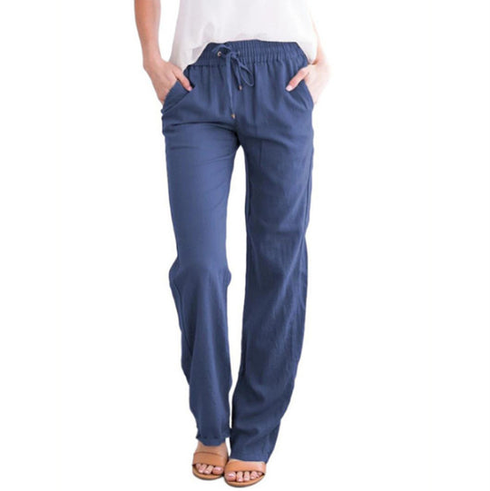 Damen nan leichte Leinenhose mit elastischem Bund und weitem Bein EB