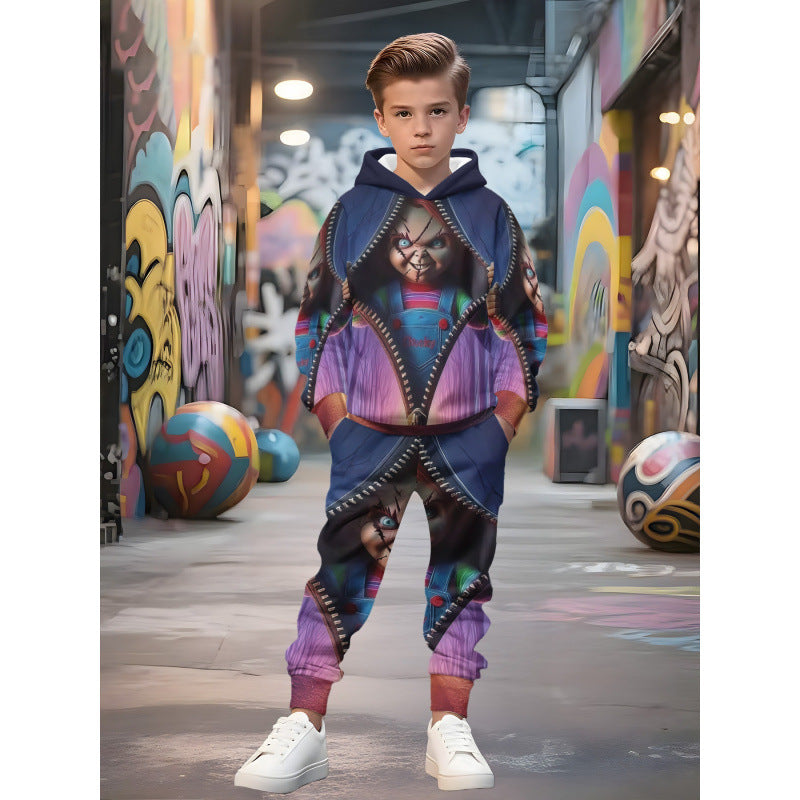 Unisex nan Kinder Jogginganzug mit Kapuzenpullover und detailreichem Auto-Print EB