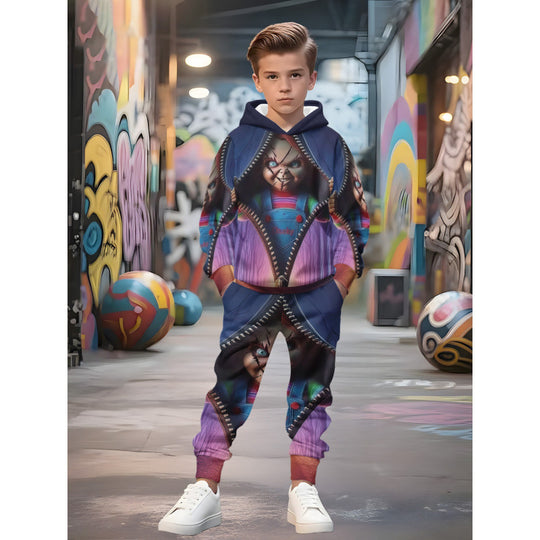 Unisex nan Kinder Jogginganzug mit Kapuzenpullover und detailreichem Auto-Print EB