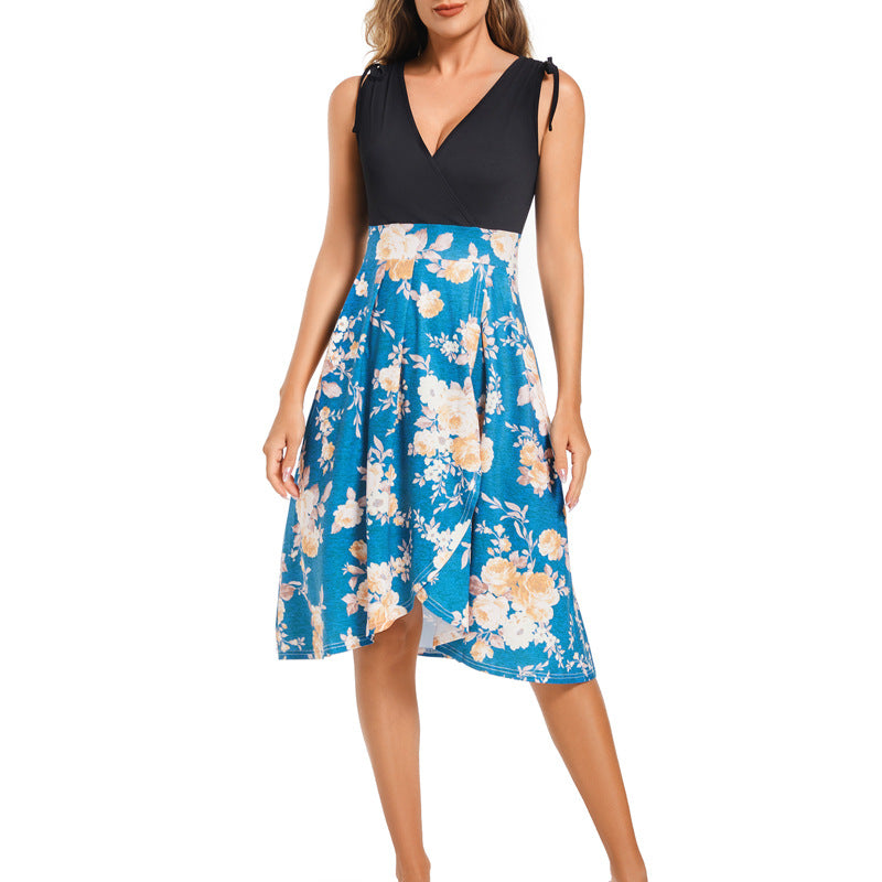 Damen Wickelkleid mit floralem Design und tiefem V-Ausschnitt EB