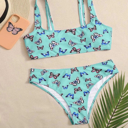 Damen Bikini-Set mit buntem Schmetterlingsmuster EB