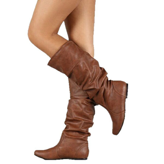Damen nan lässige Slouch-Stiefel mit weichem Schaft, gerafftem Design und flacher Komfortsohle EB