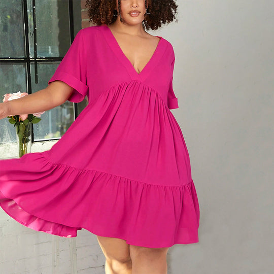 Damen lässiges Sommerkleid mit V-Ausschnitt und schwingendem Saum EB