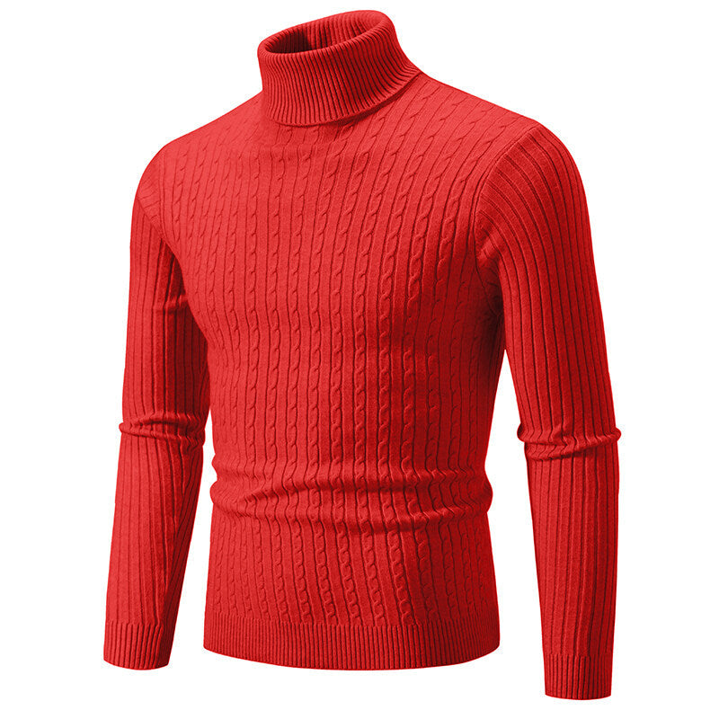 Herren nan Rollkragenpullover mit Zopfstrick und schlanker Passform EB