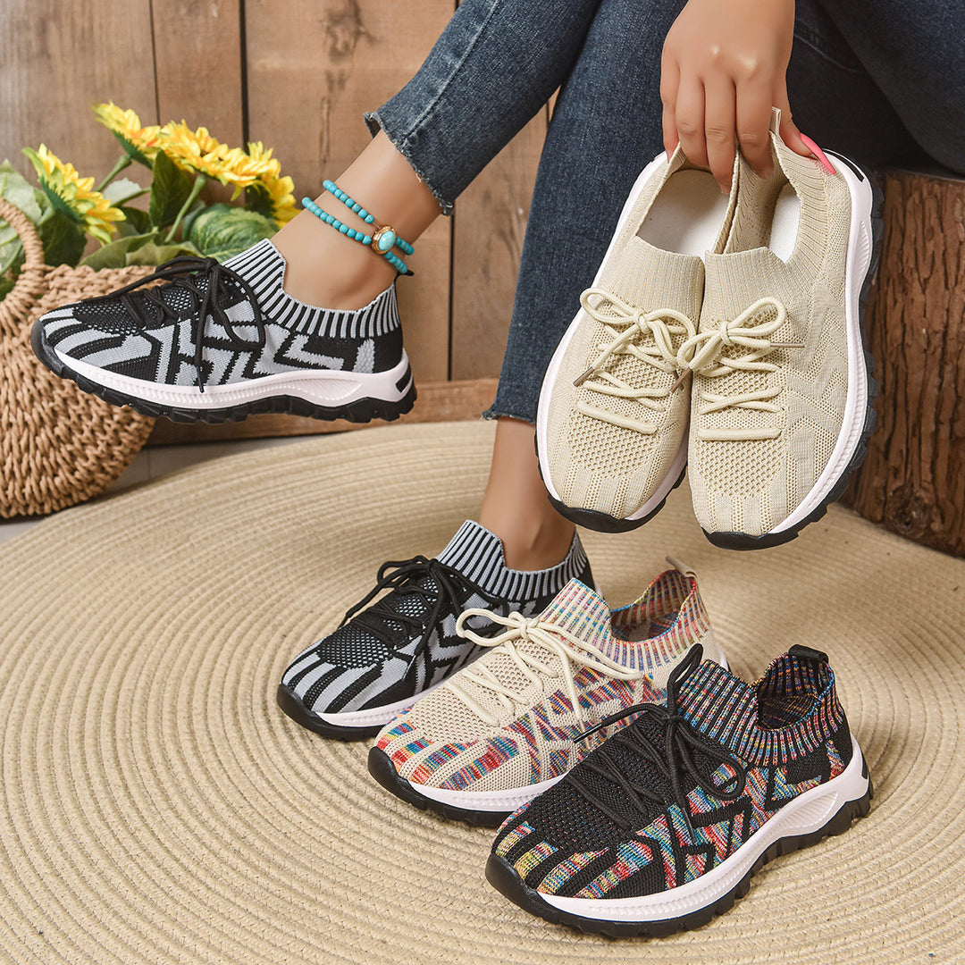 Damen Sportliche Freizeit-Sneaker mit atmungsaktiver Strickoberfläche und rutschfester Sohle EB