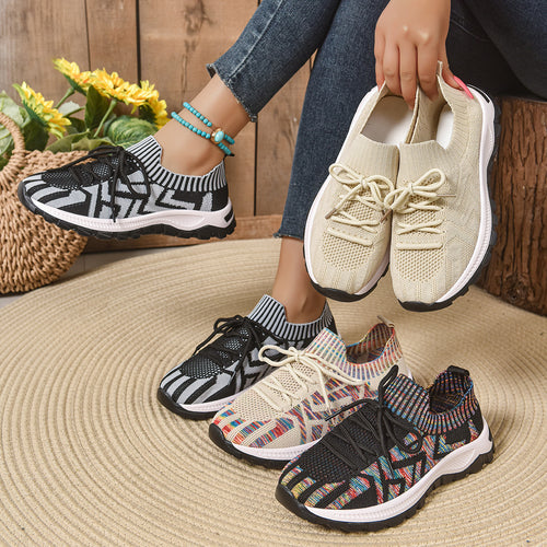 Damen Sportliche Freizeit-Sneaker mit atmungsaktiver Strickoberfläche und rutschfester Sohle EB