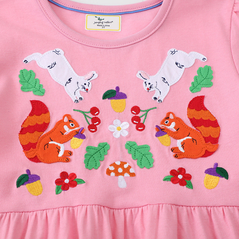 Mädchen Baumwollkleid mit bunten Tierapplikationen EB