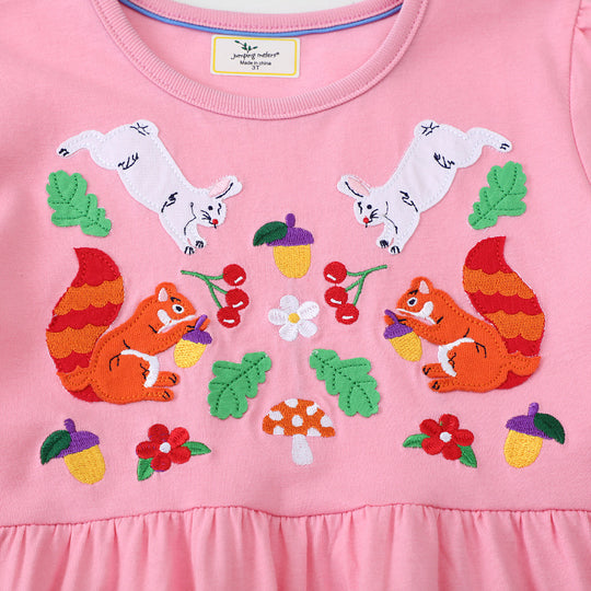 Mädchen Baumwollkleid mit bunten Tierapplikationen EB