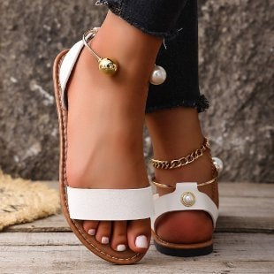 Damen Flache Sandalen mit modischem Schmuckdetail EB