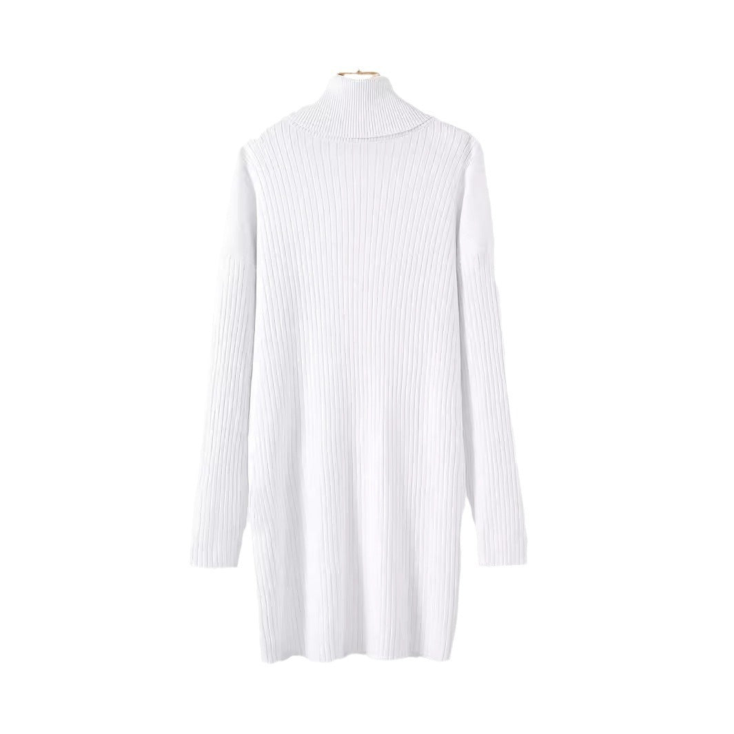 Damen Strickkleid mit hohem Kragen und Rippstruktur EB