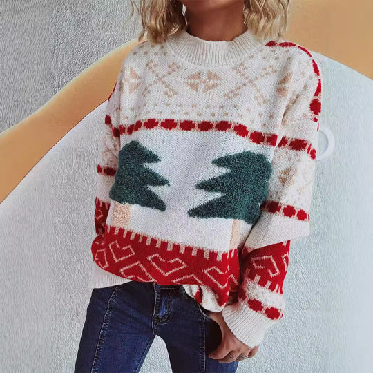 Damen festlicher Strickpullover mit weihnachtlichem Motiv und weichem Material EB