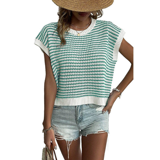 Damen lässiges Strickoberteil mit kurzen Ärmeln und strukturiertem Design EB
