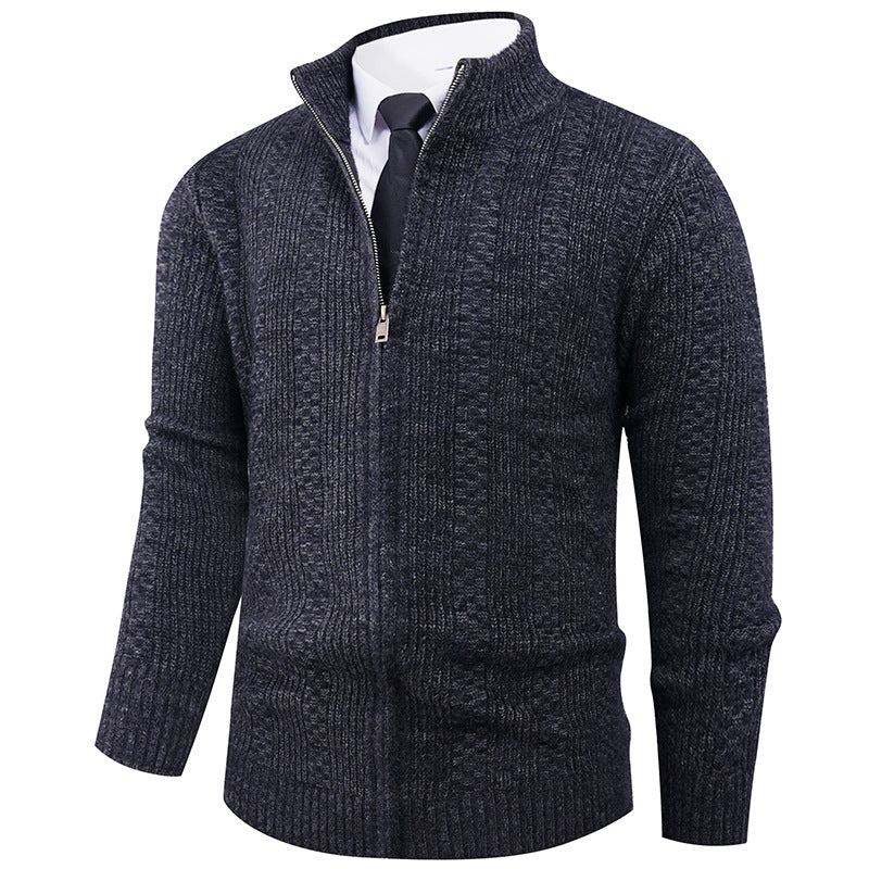 Herren Strickpullover mit Stehkragen und durchgehendem Reißverschluss EB