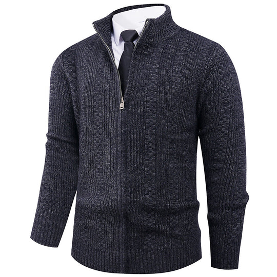 Herren Strickpullover mit Stehkragen und durchgehendem Reißverschluss EB
