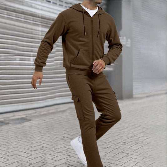 Herren nan athletischer Zip-Sweatset mit Cargo-Jogginghose, ergonomischen Nähten und gerippten Bündchen EB