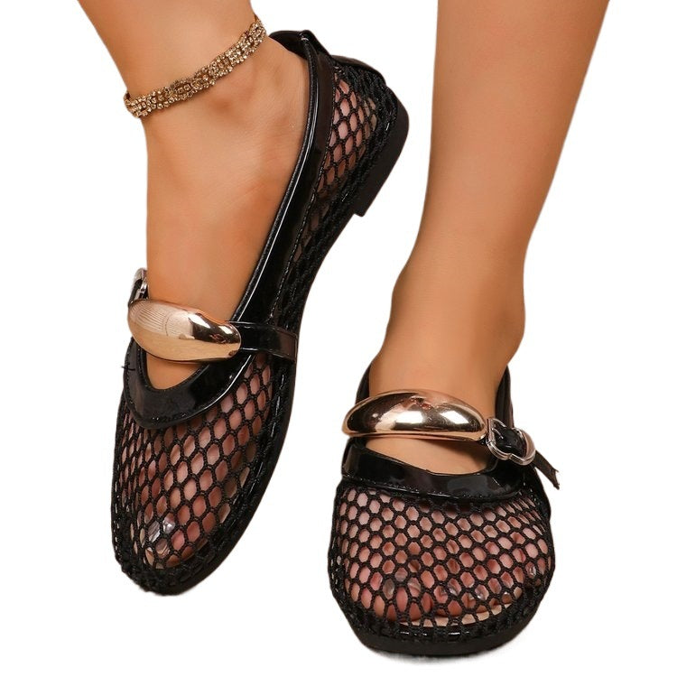Damen Ballerinas mit Netzdesign und dekorativer Schnalle EB
