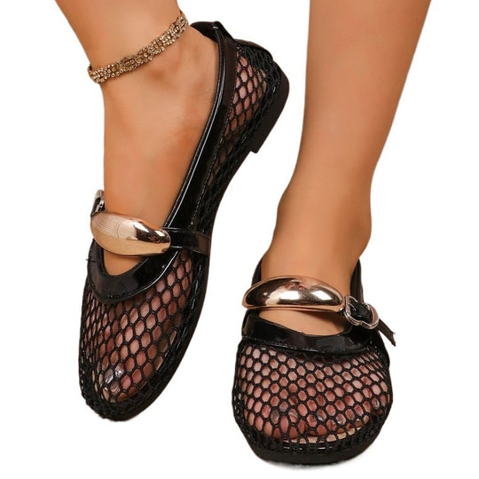 Damen Ballerinas mit Netzdesign und dekorativer Schnalle EB
