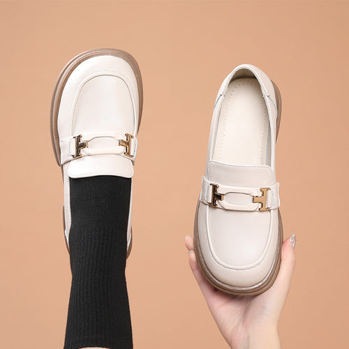 Damen Elegante Loafers mit modischer Schnallenverzierung und komfortablem Blockabsatz EB