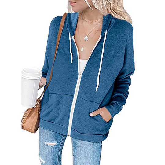 Damen lässige Kapuzenjacke mit durchgehendem Reißverschluss und praktischen Taschen EB