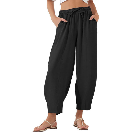 EB | Locker lässige Neun-Punkt-Hose mit Kordelzug und elastischer Taille
