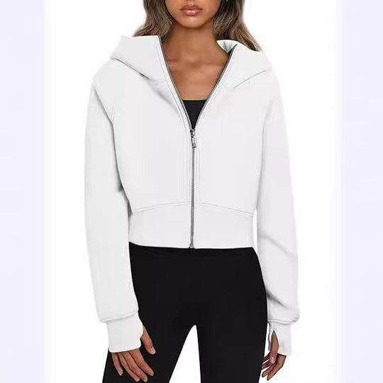 Damen kuscheliger cropped Kapuzenpullover mit Reißverschluss EB