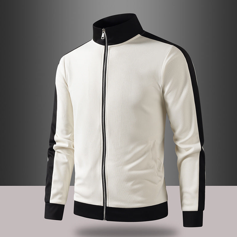 Herren retro Trainingsjacke mit Stehkragen, Kontraststreifen und sichtbarem Reißverschluss EB