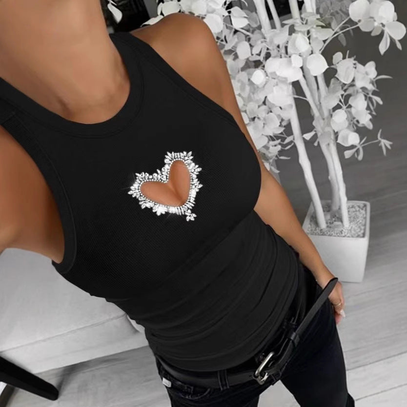 Damen Sportliches Tanktop mit Herz-Ausschnitt und funkelnder Verzierung EB