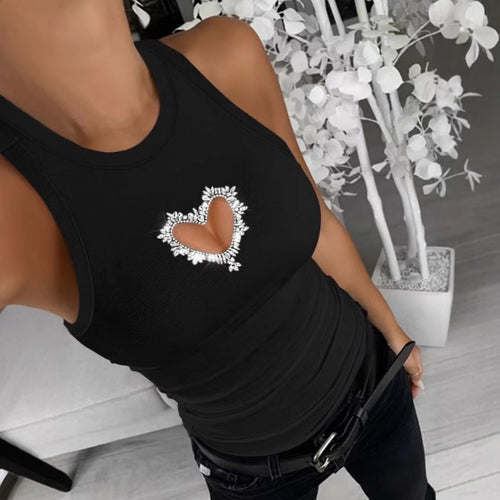 Damen Sportliches Tanktop mit Herz-Ausschnitt und funkelnder Verzierung EB