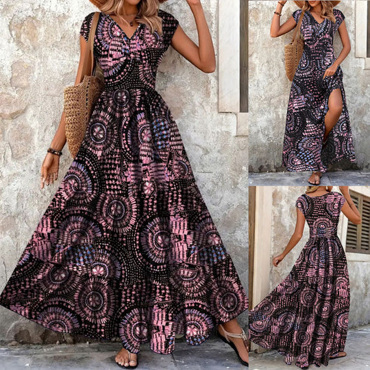 Damen Maxi-Kleid mit floralem Design und schmeichelndem V-Ausschnitt EB
