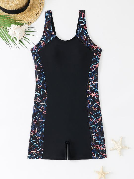 Damen Sportlicher Schwimmanzug mit grafischem Design EB