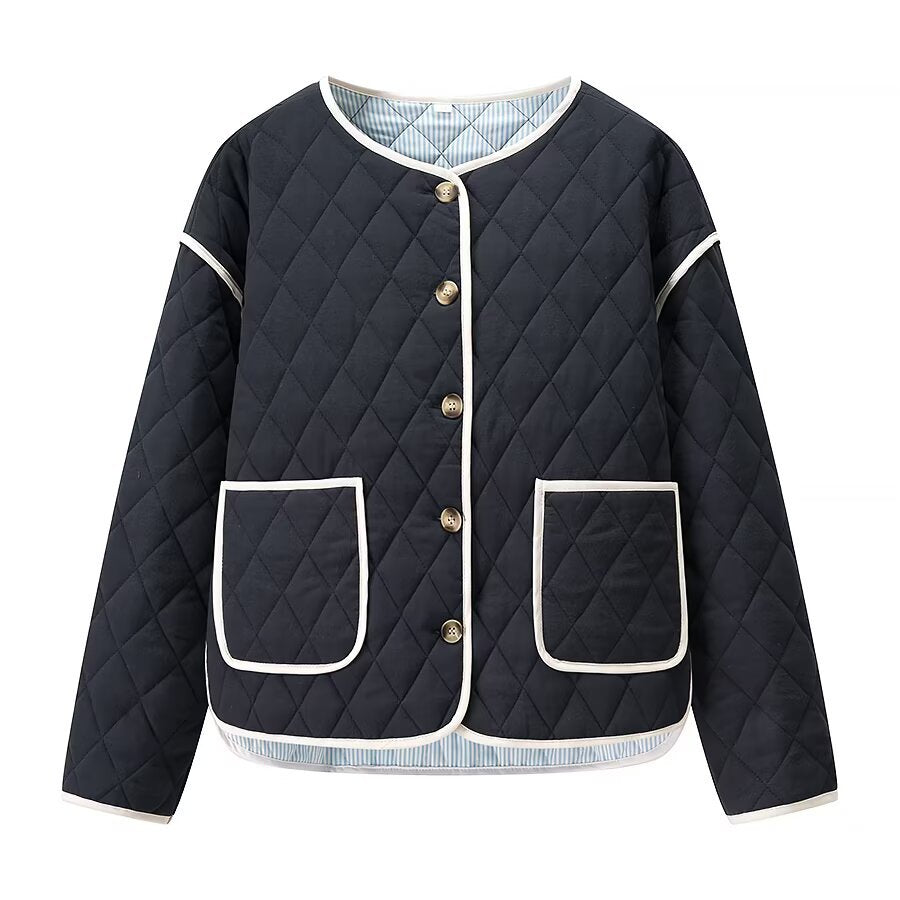 Damen gesteppte Jacke mit eleganter Knopfverschluss EB